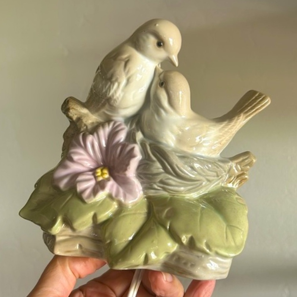 Vintage Lamp Love Birds Porcelain Figurine Nightlight Lamp Nursery